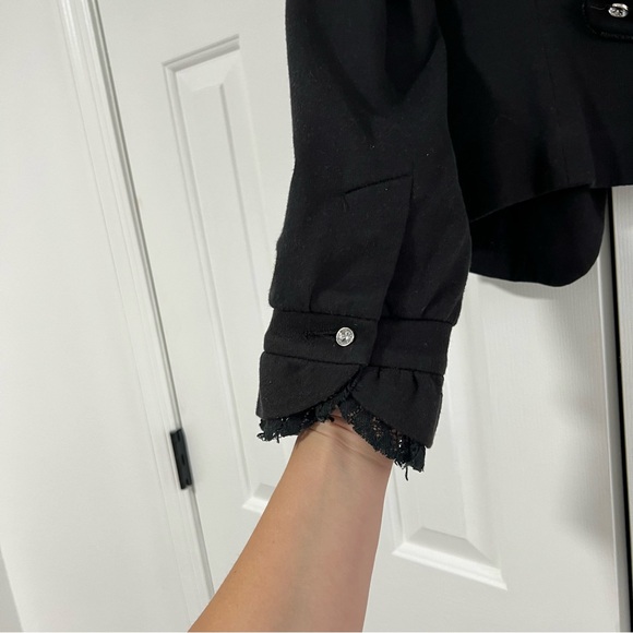 Free People Crop Tuxedo Blazer Jacket Black Lace Velvet Boho Grunge Goth Sz 4 - Picture 5 of 15